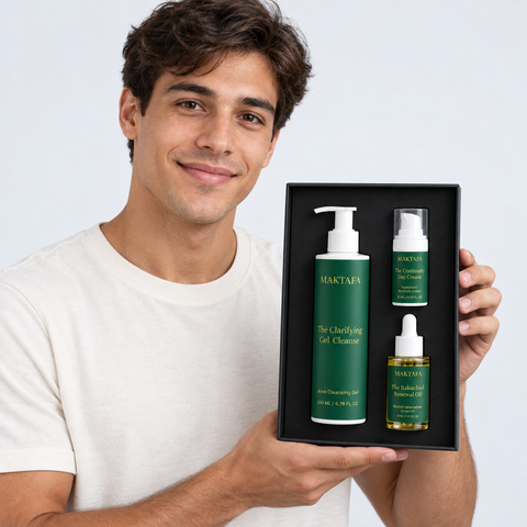 A person presenting the open The Balance Ritual box with all three products visible.