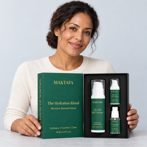 A person presenting the open The Hydration Ritual box with all three products visible.