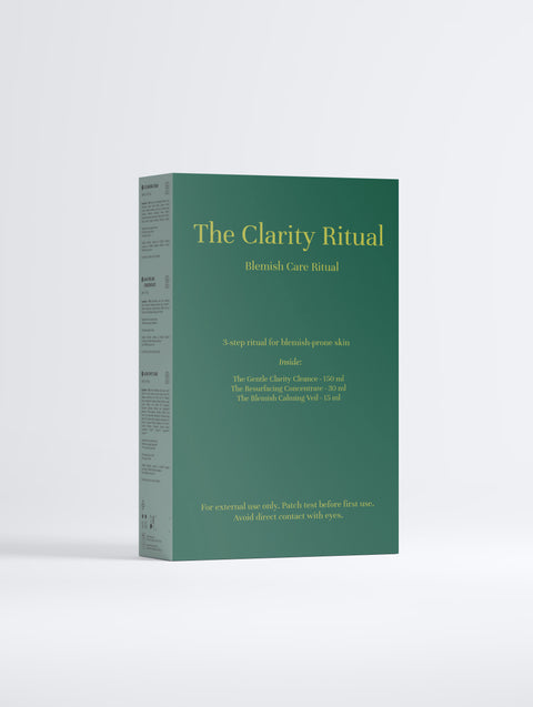 Reverse of the The Clarity Ritual presentation box showing printed product information.