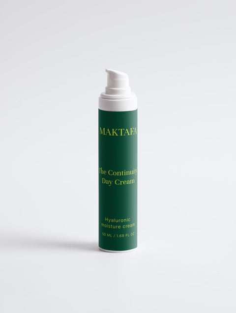 Maktafa The Resilience Ritual: Continuity Day Cream bottle on a pale grey background.
