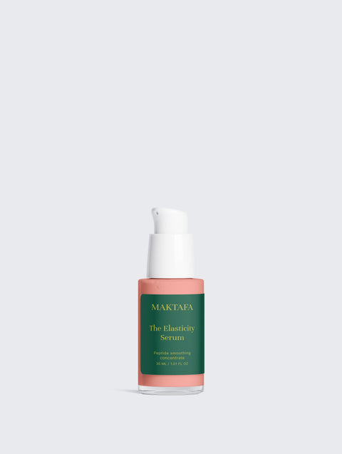 Maktafa The Renewal Ritual: Elasticity Serum bottle on a pale grey background.