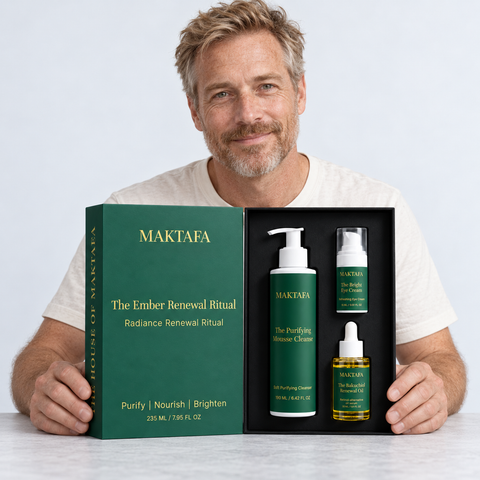 A person presenting the open Ember Renewal Ritual box with all three products visible.