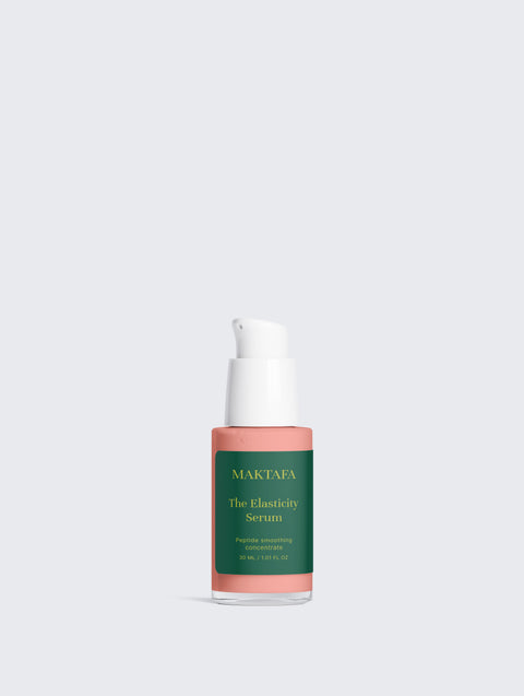 Maktafa The Preservation Ritual: Elasticity Serum bottle on a pale grey background.