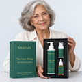 A person presenting the open The Glow Ritual box with all three products visible.