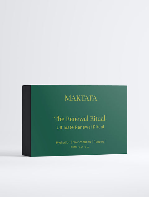 Front of the emerald The Renewal Ritual presentation box with gold lettering.