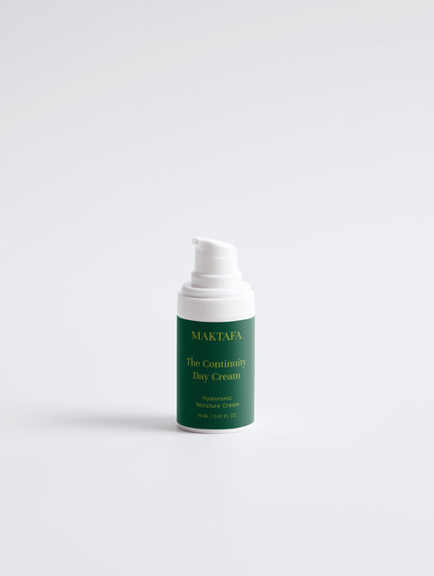 Maktafa The Balance Ritual: Continuity Day Cream bottle on a pale grey background.