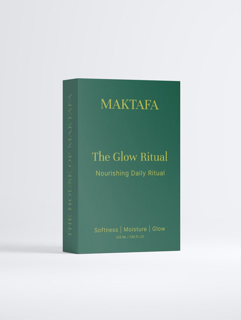 Front of the emerald The Glow Ritual presentation box with gold lettering.