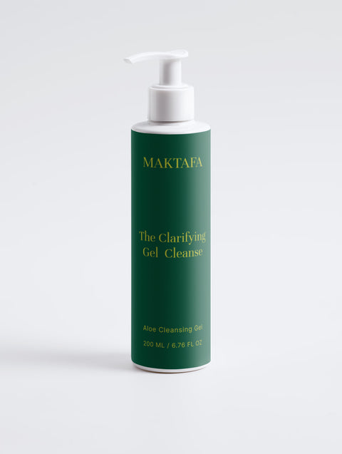 Maktafa The Balance Ritual: Clarifying Gel Cleanse bottle on a pale grey background.